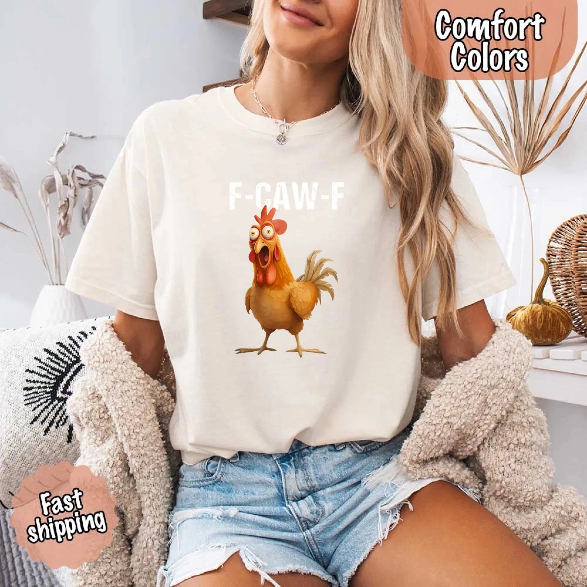 Funny F Caw F Rooster Comfort Colors T Shirt Graphic Tee Adorb Custom Tees